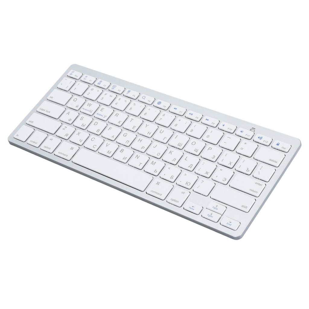 Ultra Thin Keyboard BT Wireless Splashing Proof Bilingual Language Keypad for PC Computer Silver Russian