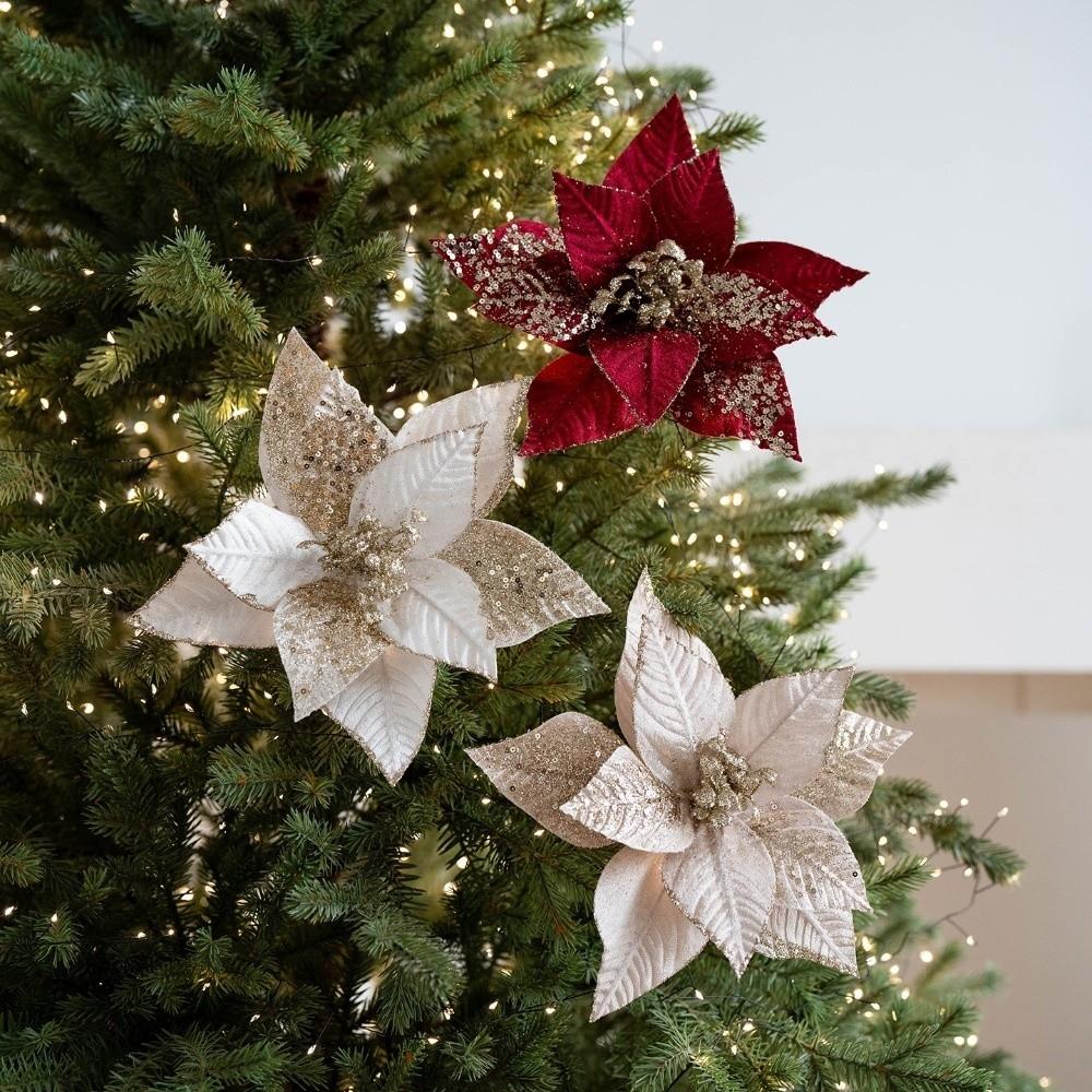 Decorative Flower Pick Artificial Poinsettia Poinsettia Tree Decoration  Christmas Tree Decorating