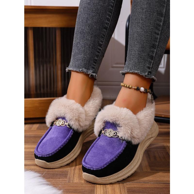Warm Sneaker Women's Shoes 2025 Winter Plus Size Thick Sole Fleece Metal Chain Cotton Shoes