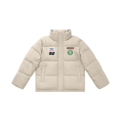Sports League Series Logo Embroidered Stand Collar Zipper Short Loose Long Sleeve Down Jacket Men Outerwear Light-Brown L424M207-0046