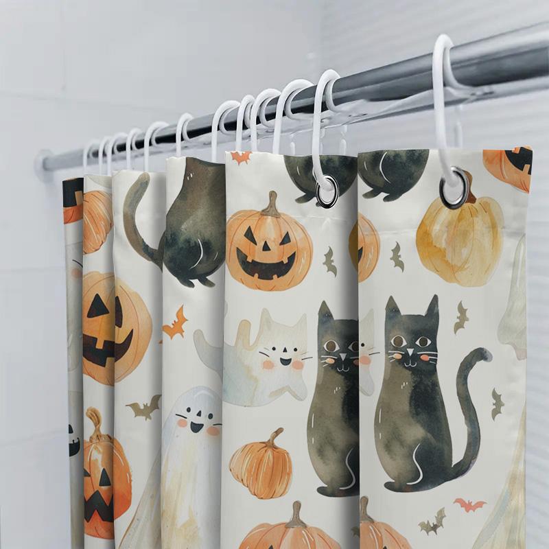 Halloween-themed Shower Curtain with Pumpkin Cat Bat Print for Halloween Decoration In Bathroom Accessories from Home Garden On