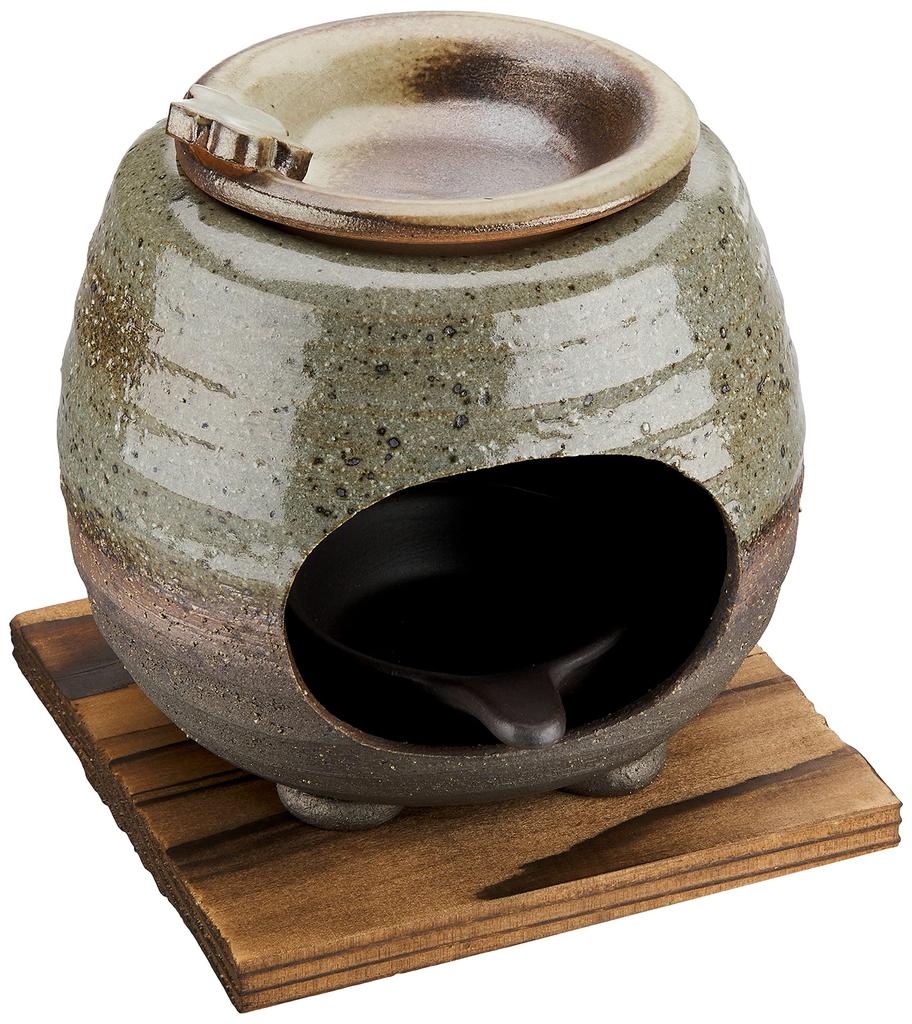 Yamashita Kogei Tokoname Ware Stone Dragon Green Gray Glaze Flower Tea Incense Burner with Plate, 10.5 X 11 X 11 Cm, 13045750