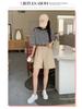 Khaki Women's Summer Cargo Shorts - Lightweight, Loose, A-Line, Mid-Length, High-Waist, 5-Point, Cotton Linen.