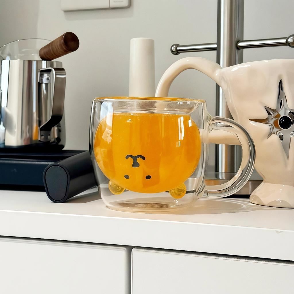 Kawaii 200Ml Double Wall Borosilicate Glass Mug Self Mocking Bear With Handle Coffee Juice Cup For Home School Students Family