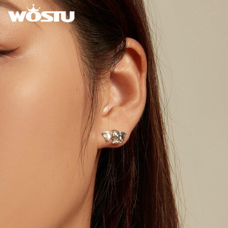 WOSTU 925 Sterling Silver Lovely Interesting Elephant Earrings for Women Jewelry