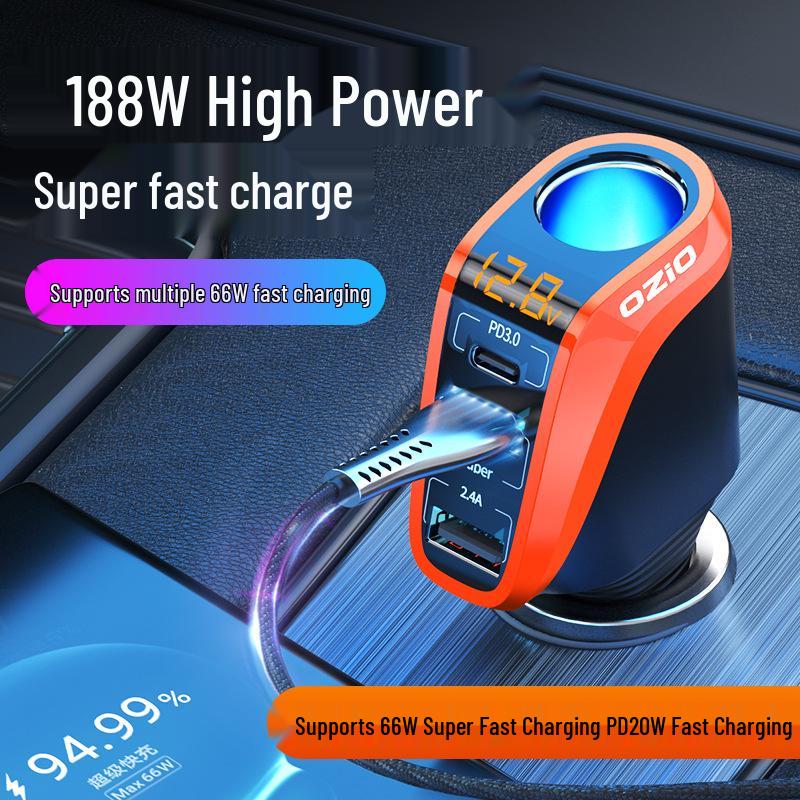 Fast Charging Car Cigarette Lighter Adapter: 1-to-3 Converter with 2 USB Ports