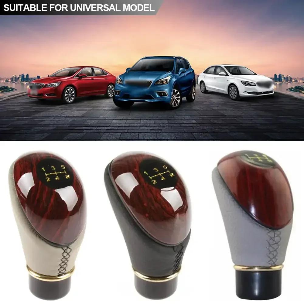 Universeller Auto Schaltknauf Holz PU Leder Auto LKW 5 Gang Hebel Manueller Schalthebel Knauf Schaltung Autozubehör Innenraum