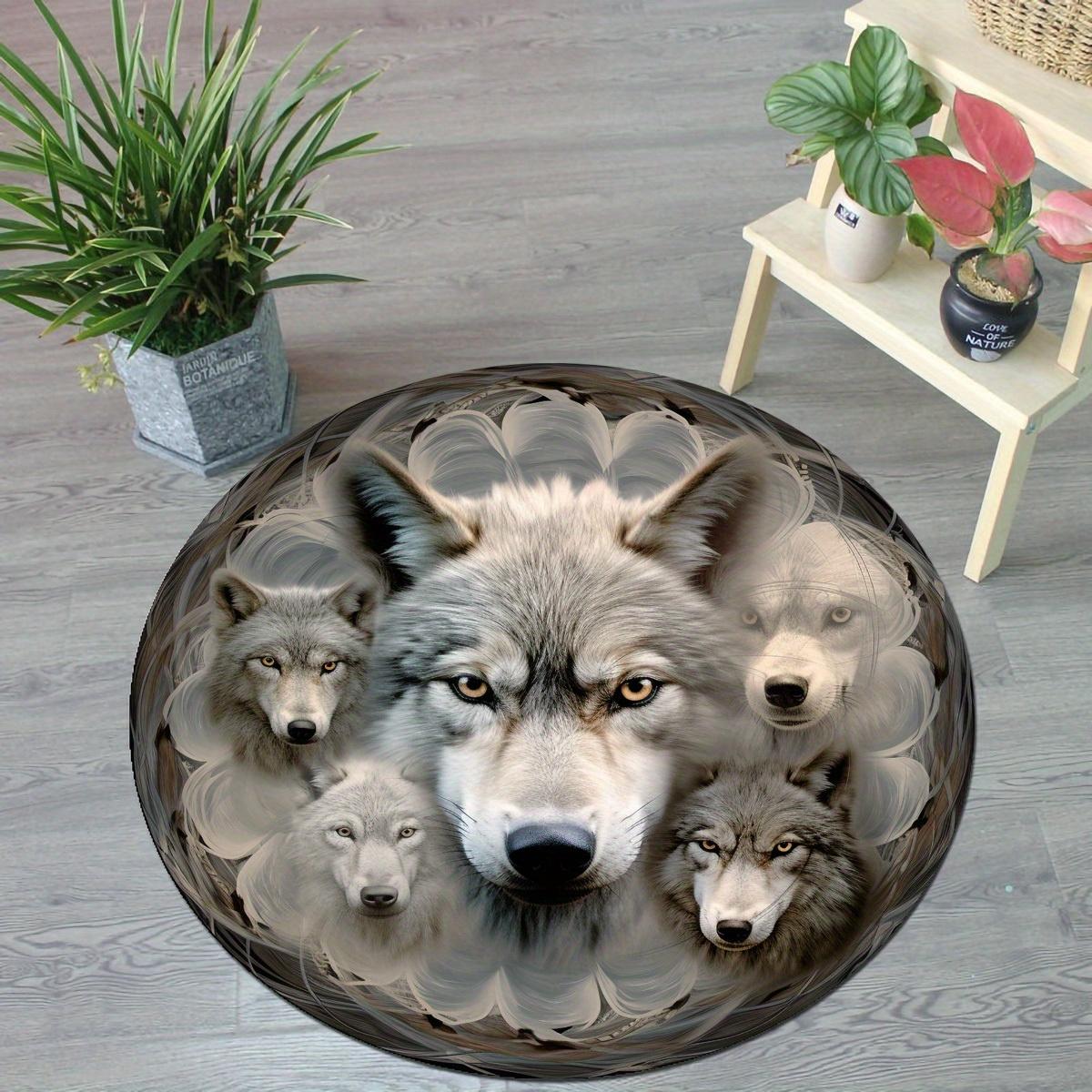 

Luxurious Flannel Wolf Round Rug - Anti-Slip Polyester Doormat with Realistic Wolf Design for Home, Hotel, or Living Room Decor Diameter 60cm