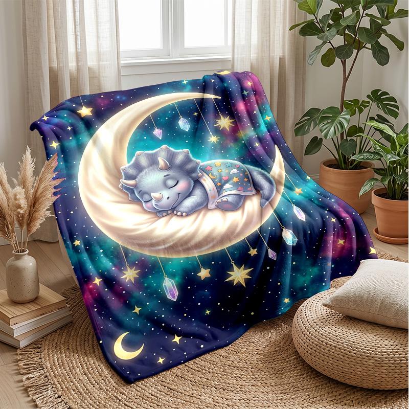 Dinosaur Dreams Crescent Moon blanket Personalized Name Flannel Blanket Soft Cozy Plush Throw for Sofa Bed Lightweight Home Decor