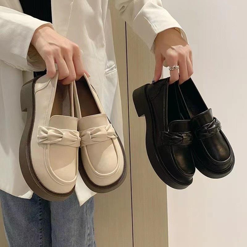 Soft leather work loafers women's 2025 autumn new platform thick heel British single shoes college style one pedal leather shoes