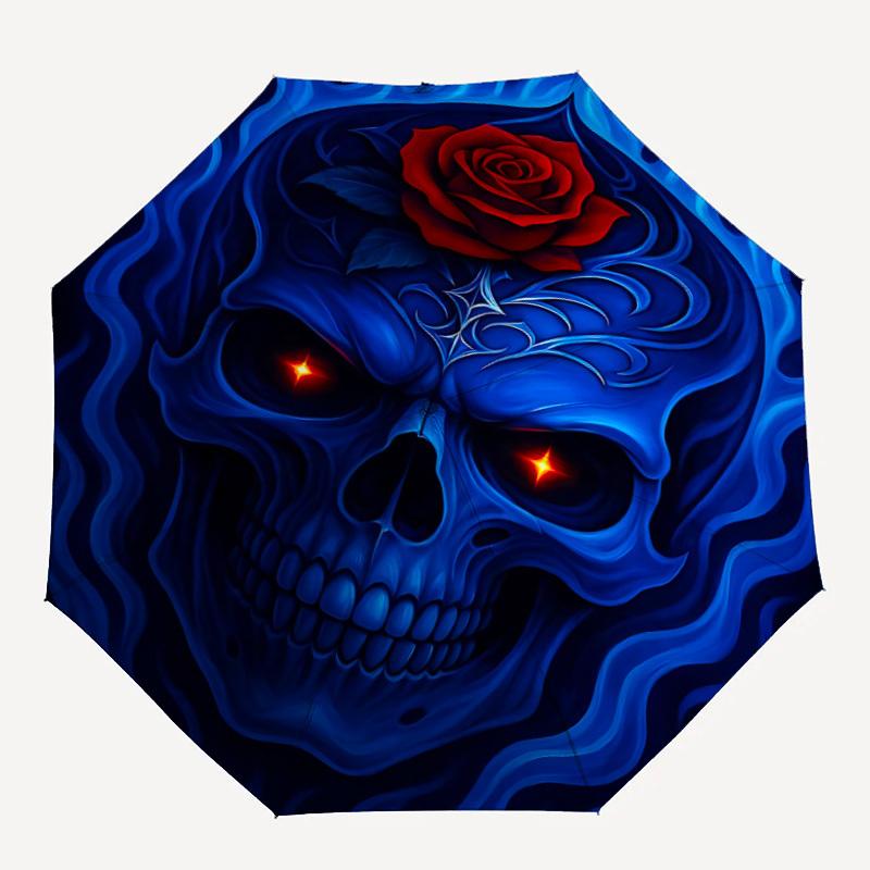 

1pc Skull Rose Automatic Windproof Umbrella - 8-Rib Portable Folding Black Iron Frame for Outdoor, Beach, Travel, Beach Umbrella089