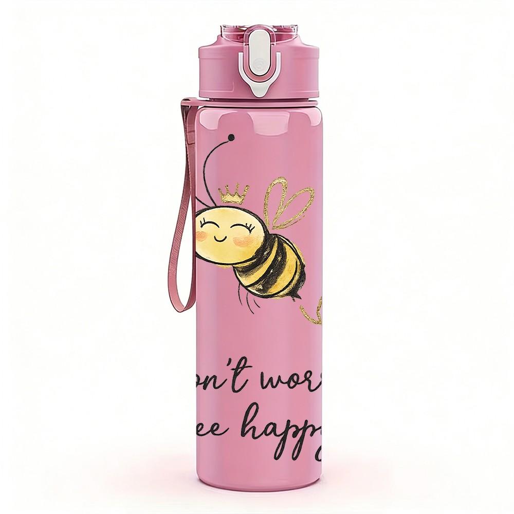 1 Stück Biene Lustiger Spruch Textdruck 750ml Farbe Kunststoff Sport Wasserflasche Auslaufsicher Klappdeckel mit Strohhalm Geeignet für Sport Büro Heimgebrauch