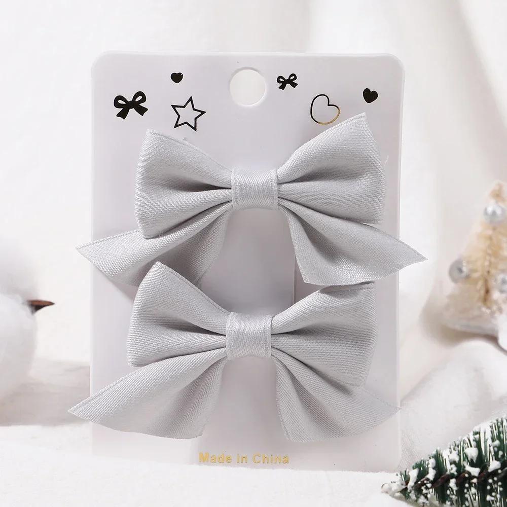 2Pcs/Set Solid Color Nylon Kids Bows Hair Clips for Baby Girls Handmade Bowknot Hairpin Barrettes Photograph Hair Accessories