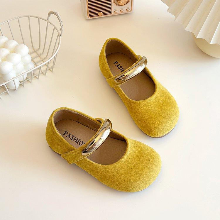 Korean Version of Girls' Shoes Suede Girls' Mary Jane Round Head Single Shoes Soft Sole Solid Color Simple Children's Leather Shoes Baby Shoes