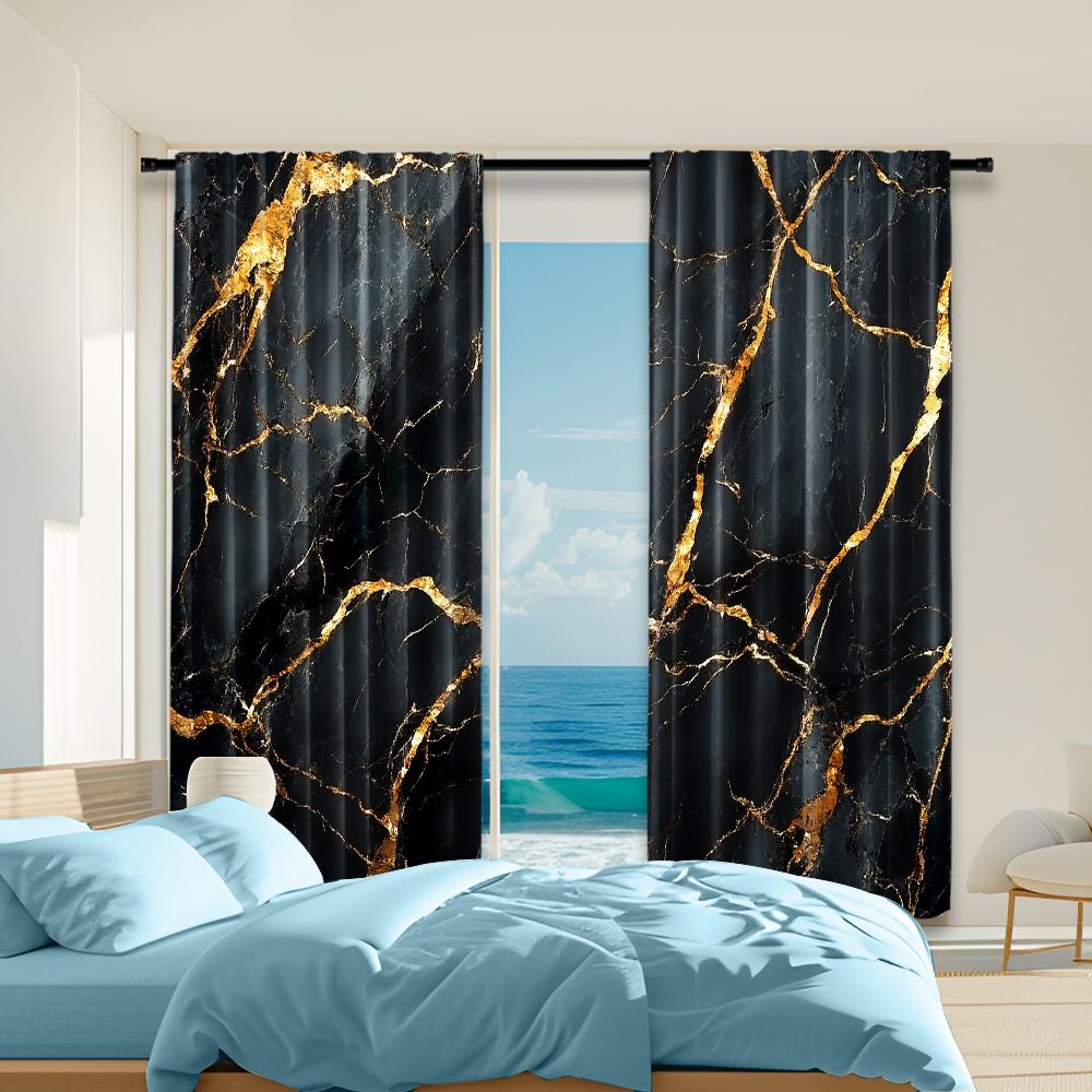 

2 шт., универсальные полиэстеровые прозрачные шторы для украшения дома с принтом «Черный мрамор» для использования в спальнях и гостиных 29x65in(75x166cm)