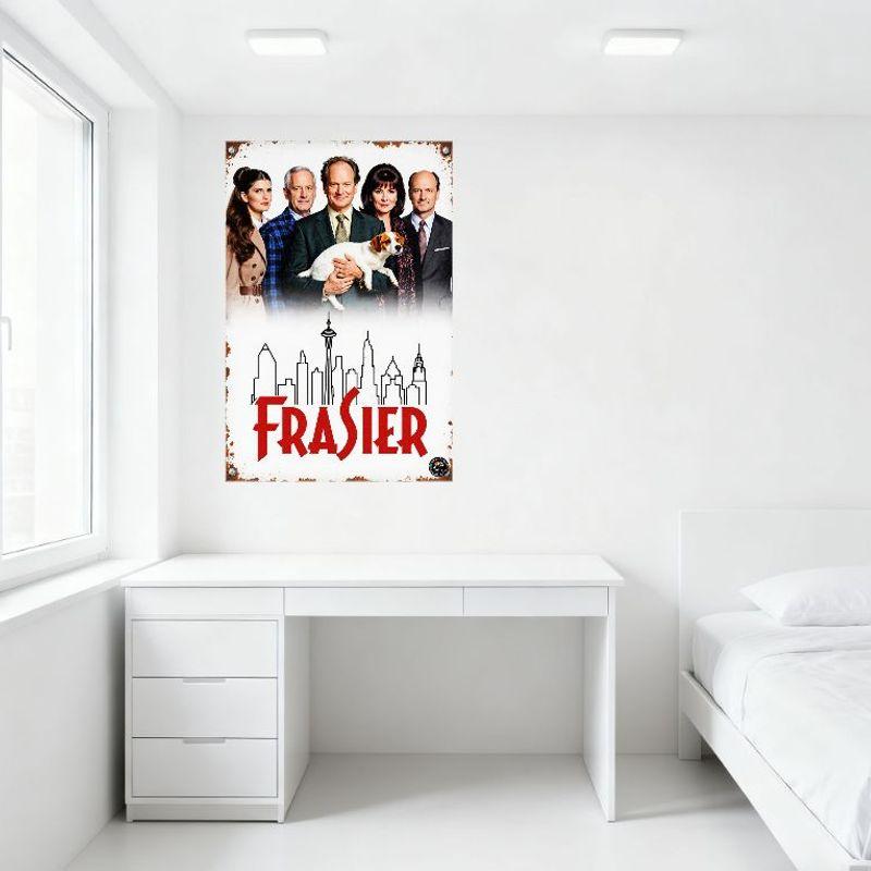 Frasier TV Show Vintage Metal Tin Sign Seattle Skyline Space Needle Retro Home Decor for Bar Man Cave Office Wall Art