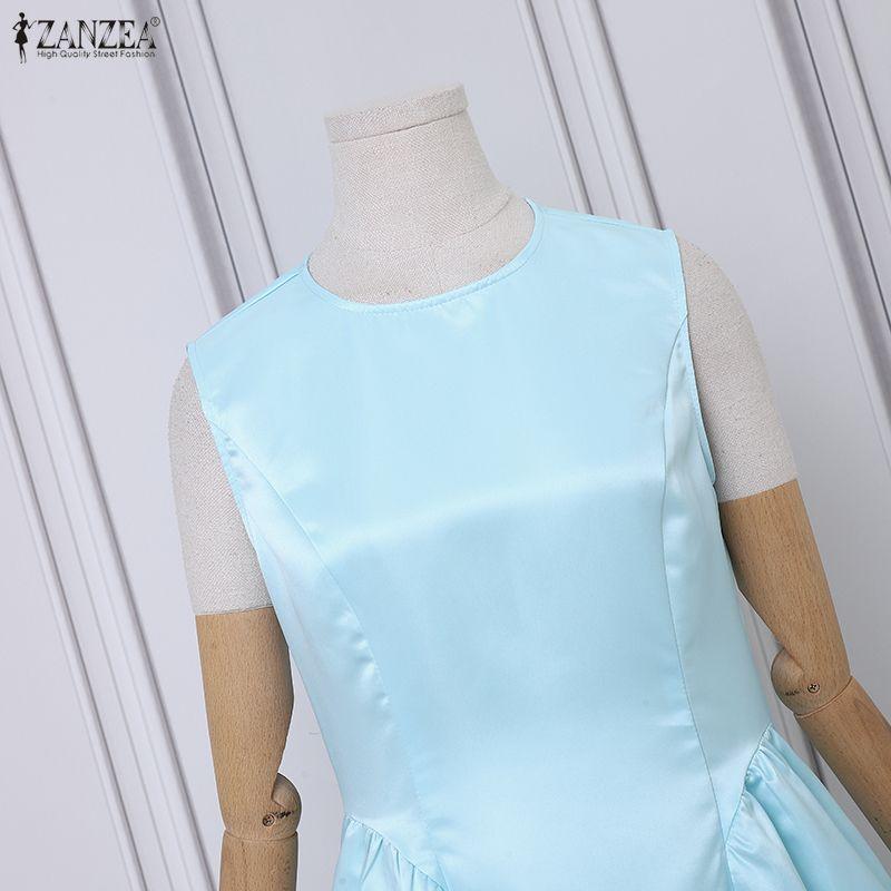 ZANZEA Women Elegant Casual Round Neck Sleeveless Dress