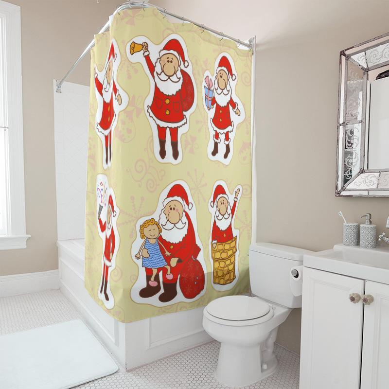 Tu Christmas Shower Curtain Santa Claus Festive Holiday Bathroom Decor Waterproof Xmas Pattern Fabric Backdrop Festive Home Acce
