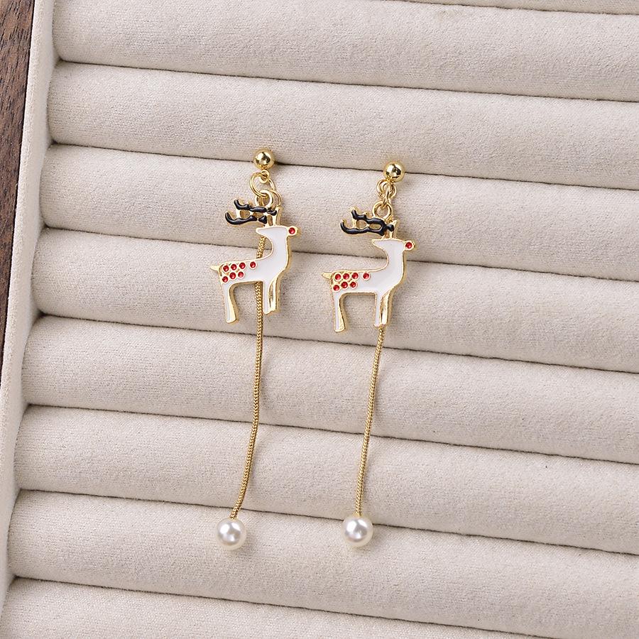 Festive Tassel Pearl Earrings: Candy Cane, Reindeer, Bell, Christmas Tree Designs