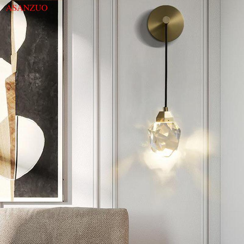 All Copper Luxury Crystal LED Wall Light Modern Living Room Background Wall Sconce Home Decoration Bedside Hanging Lamp