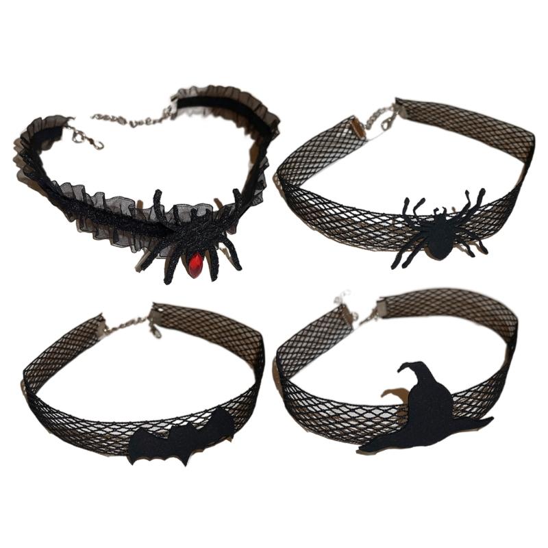 Gargantilha de Halloween para Mulheres Menina Elegante Sexy Renda Preta Gargantilha Cool Steampunk Aranha Colar Joia Presente Mulheres