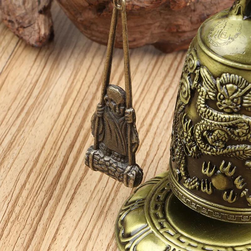 1Pc New Hot Selling Good Luck Feng Shui Ornament Home Decor Figurines Metal Bell Carved Dragon Buddhist Clock Home Decor Supply