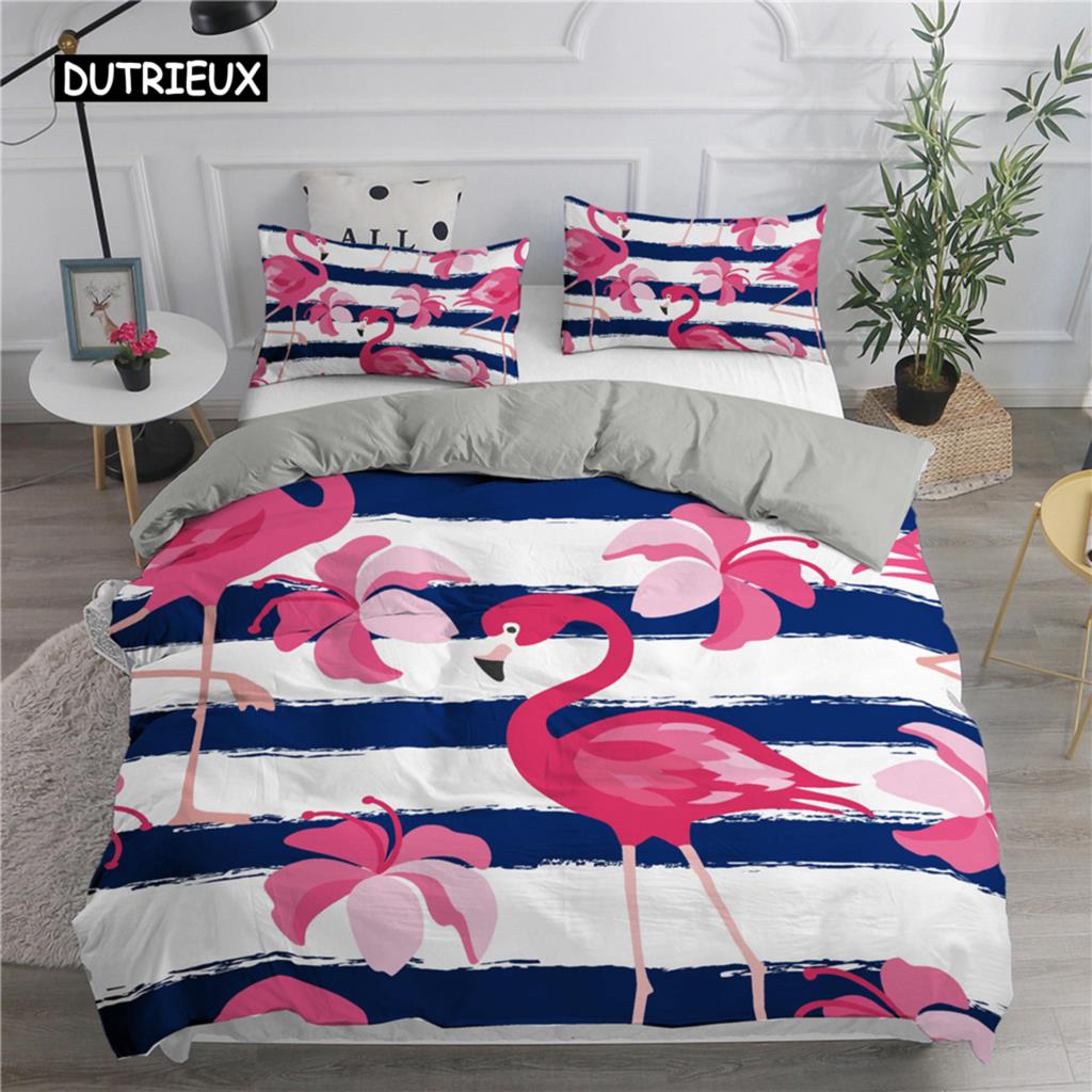 Cartoon Pink Flamingo Bedding Set Girls Kids Teens Cute Duvet Cover Set Single Twin Queen King Size 2/3pcs Polyester Quilt Cover