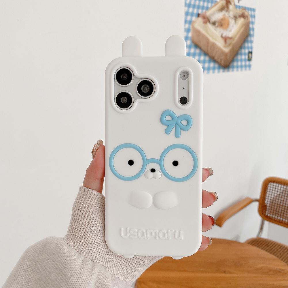 Kawaii 3D Roze Bril Konijn Zacht Siliconen Telefoonhoesje Voor iPhone 17 16 Plus 15 14 13 12 Pro Max Japanse Anime Schokbestendig Hoesje iPhone 16 Pro