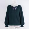 European & American V-neck Bowknot Sweater - Women's Casual Autumn/Winter Long Sleeve Loose Top