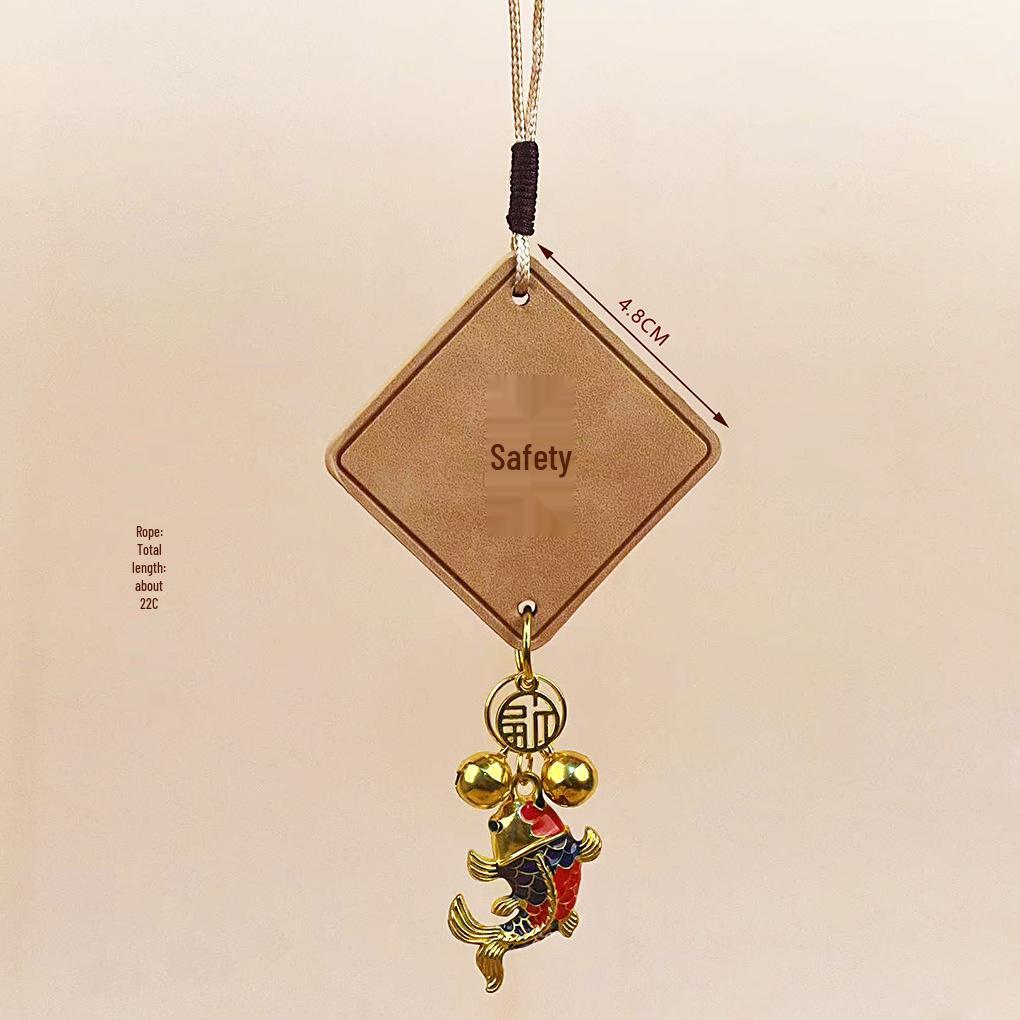 Premium Leather Car Charm: Blessing Luck Pendant with High-Grade Text