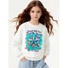 Girls Soft Crewneck SweatshirtSmell The Sea Feel The Breeze Starfish Floral Print with Cute Creative Print, Casual All-Match for Fall Winter