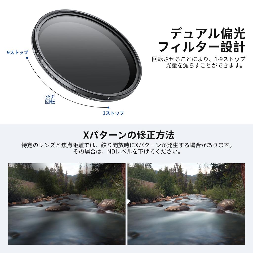 Neewer Basics 58mm Variable ND Filter ND2-400 Camera Lens Filter 1-9 Stop Rotating Dimming Fingerprint-Resistant Ultra-Thin Frame
