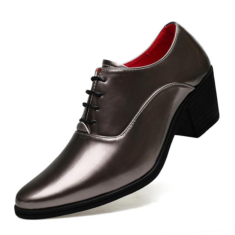 Classic Fashion Golden Men's Dress Shoes Big Size 46 Height-increasing High-heel Shoes Men Ponited Toe Luxury Man Wedding Shoes
