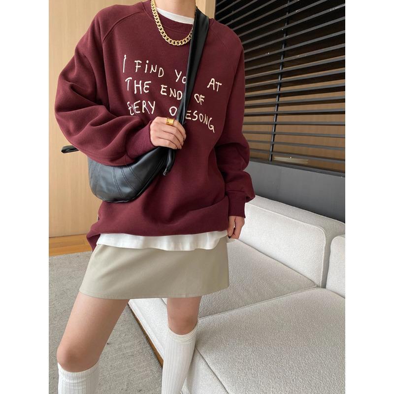 

Синан Свободный стиль блогера Американский акцент Рукав реглан Боковая молния Повседневный Плюс Бархатный свитер SN6837 One Size