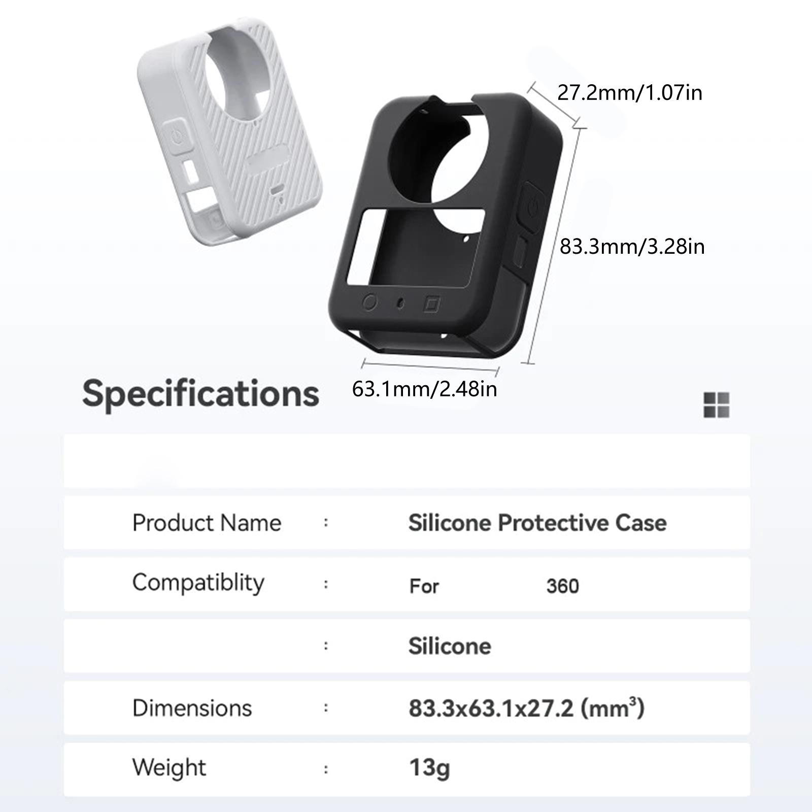 

Anti Scratch Silicone Body Cover For 360 Camera Full Protections Lens Guard Drop Proof Design Precise Hole Alignment светло-серый