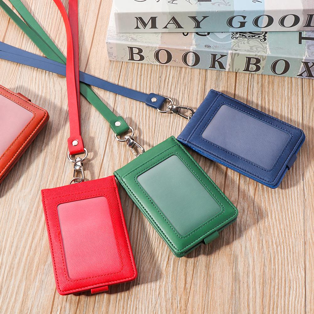 Multifunctional PU Leather Work Card Holder Fashion Women Men Name Badge Holder ID Business Case Office School Bank Credit Card