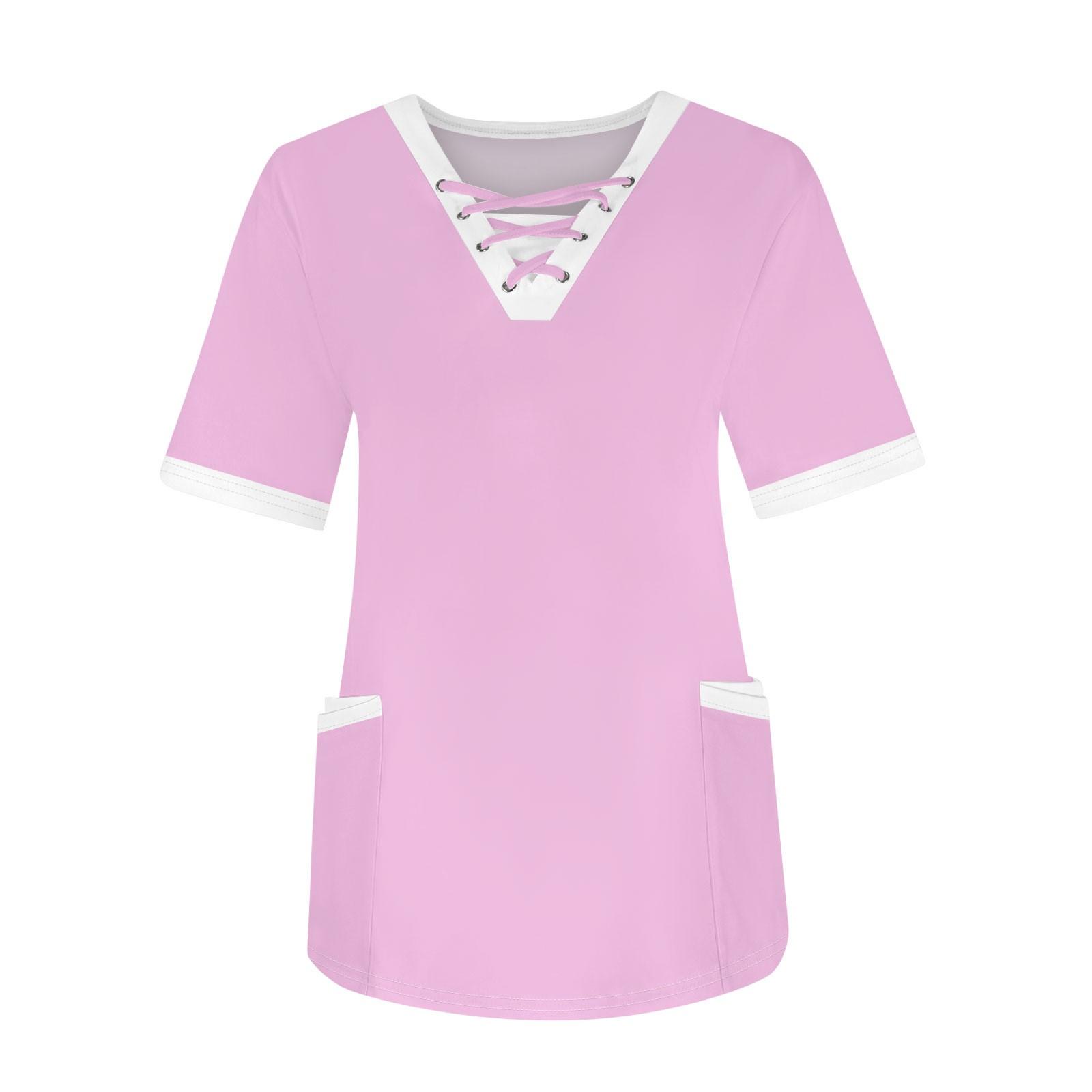 

Женская модная рабочая одежда с v-образным вырезом, короткими рукавами, завязками и карманами, топы соответствующего цвета и защитная одежда L розовый