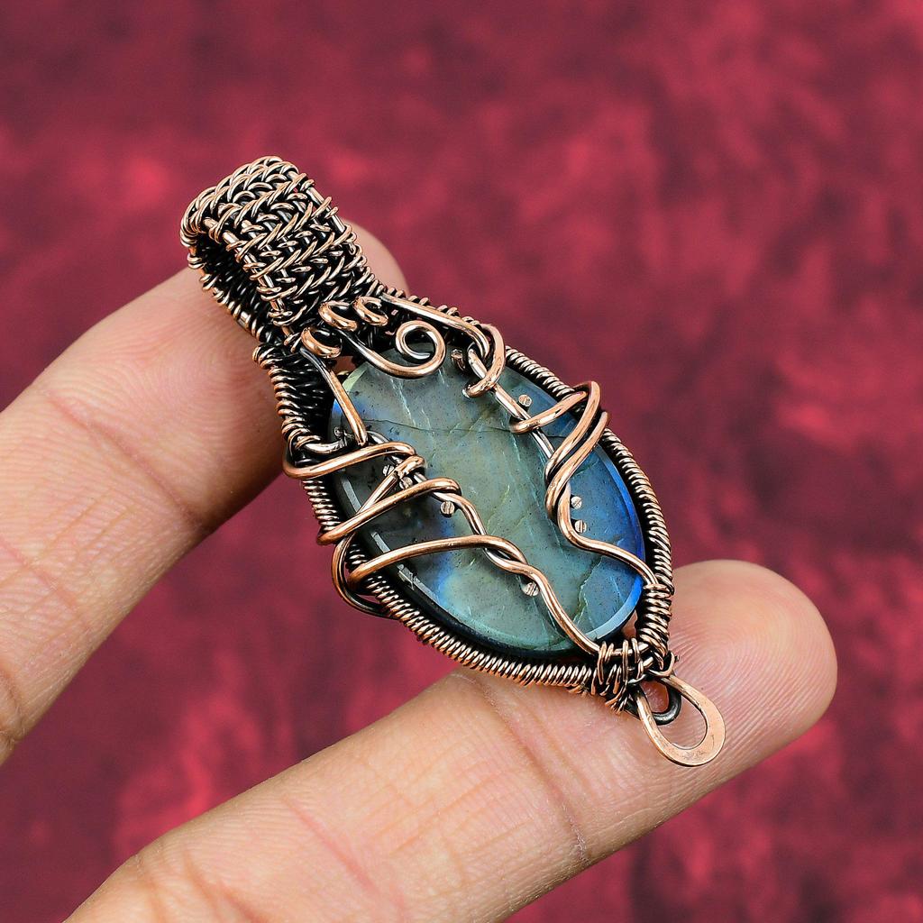 Labradorite Pendant Copper Wire Wrapped Handmade Jewelry Gemstone Pendant Natural Labradorite Jewelry Copper Wire Wrap Pendant Gifts For Her