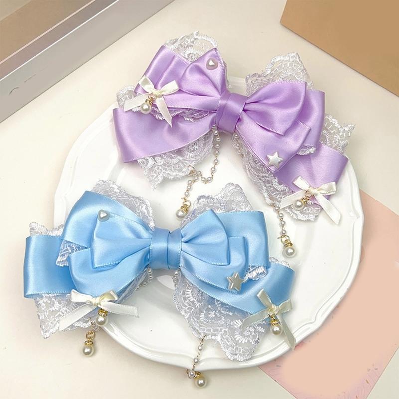 Grazioso fermaglio per capelli con nappe per bambini con fiocco e perle Accessorio portatile per feste e uso quotidiano