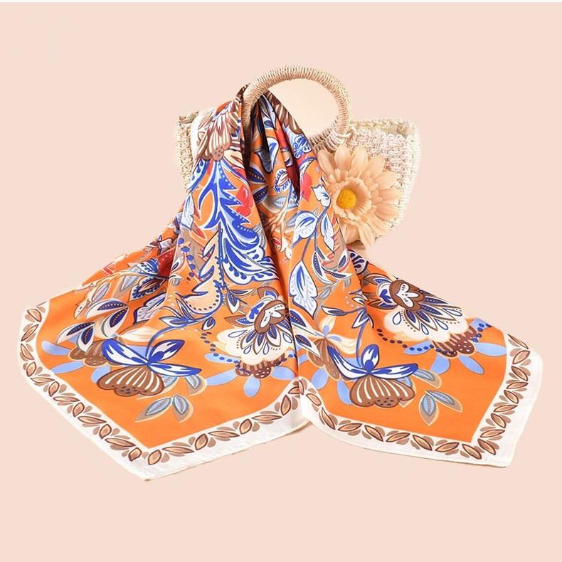 Luxury Floral Silk Square Scarf Women Soft Satin Kerchief Hairband Neckerchief Head Hijab Lady Headband Foulard Bag Ribbon 70Cm