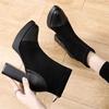 2026 Shoes for Women Ankle Women's Boots Platform Modern Boots Women Flock Back Zip Pointed Toe Chunky High Heels Shoes Female