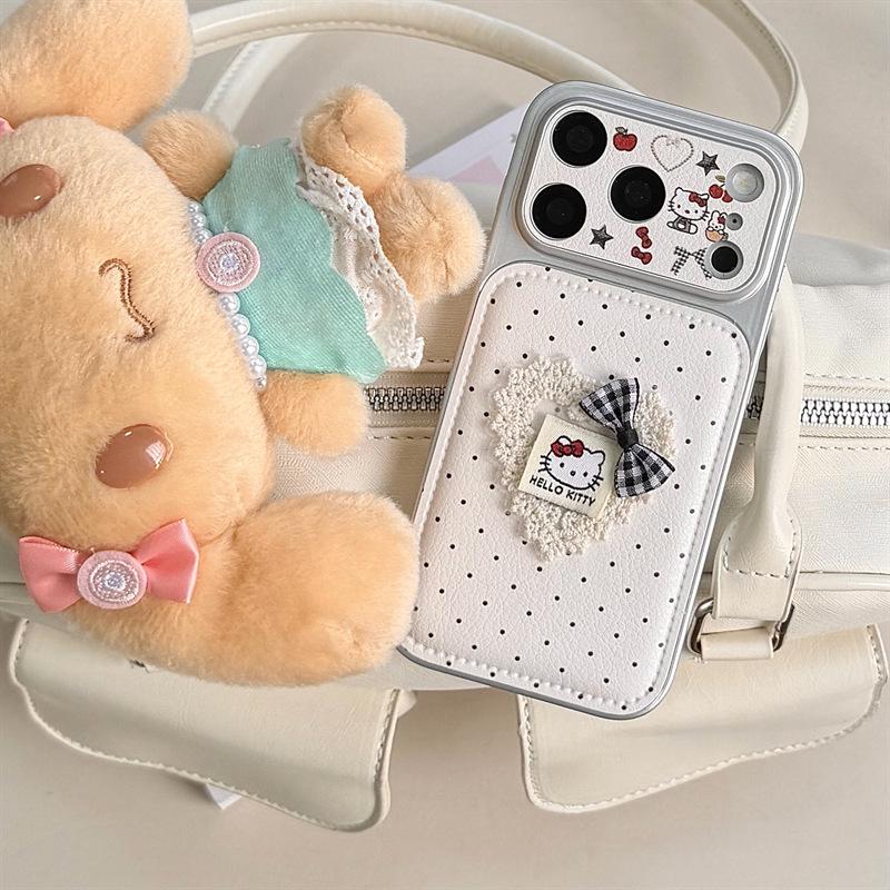 

Polka Dot 3D Embroidered Heart Cat Phone Case for iPhone 17/16 Pro Max/15 Pro 17 Pro