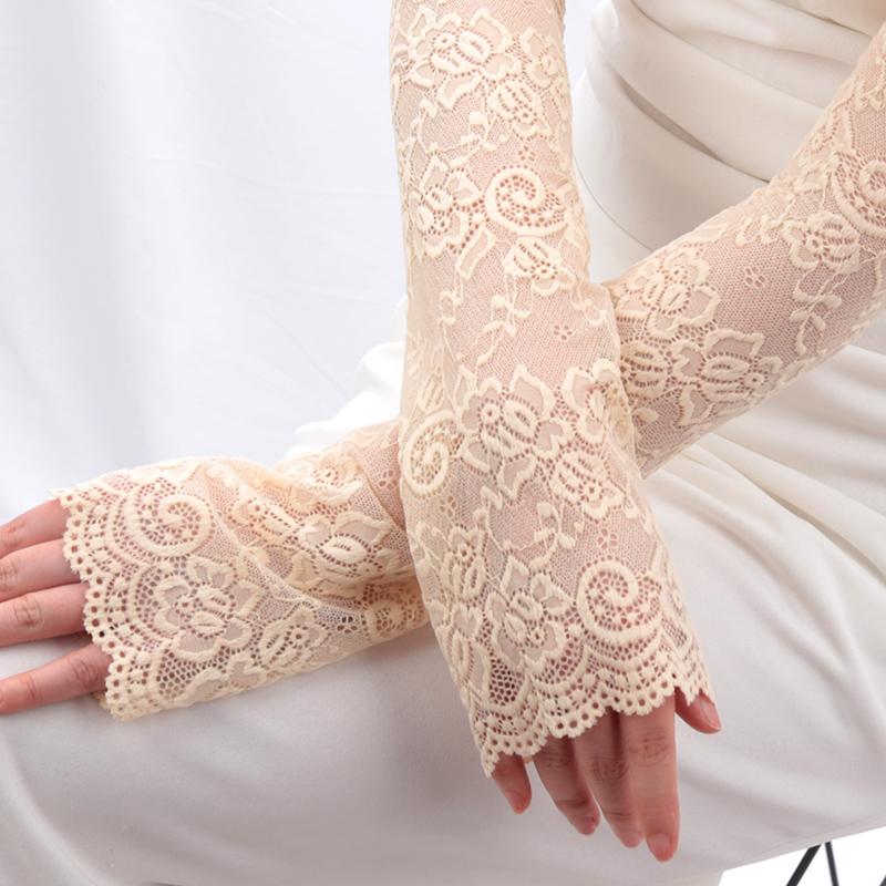 Women Long Lace Gloves Fishnet Mesh Fingerless Mittens Lady Cycling Drive Accessories Breathable Sun Protection Arm Warmers