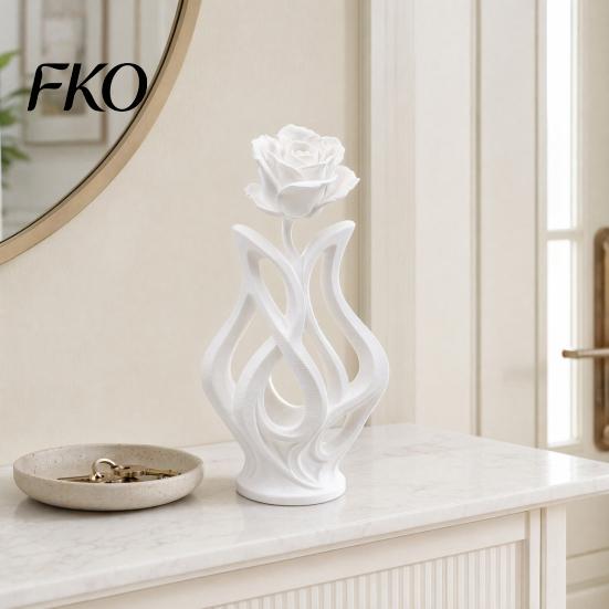 Platzsparende Schreibtischdekoration 3D-gedruckte Rosen-Skulptur, Hohlvase Blumenkunst-Figur mit matter Oberfläche, Künstlerische Blumenskulptur Minimalistisch