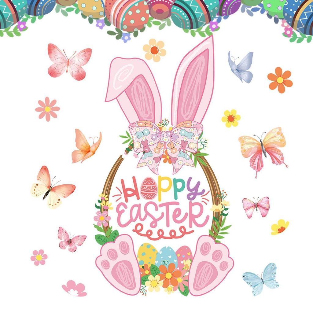 2026 Easter Window Stickers Double-Sided Static Spring Bunny Decal Rabbit Basket Spring Festival Electrostatic Stickers