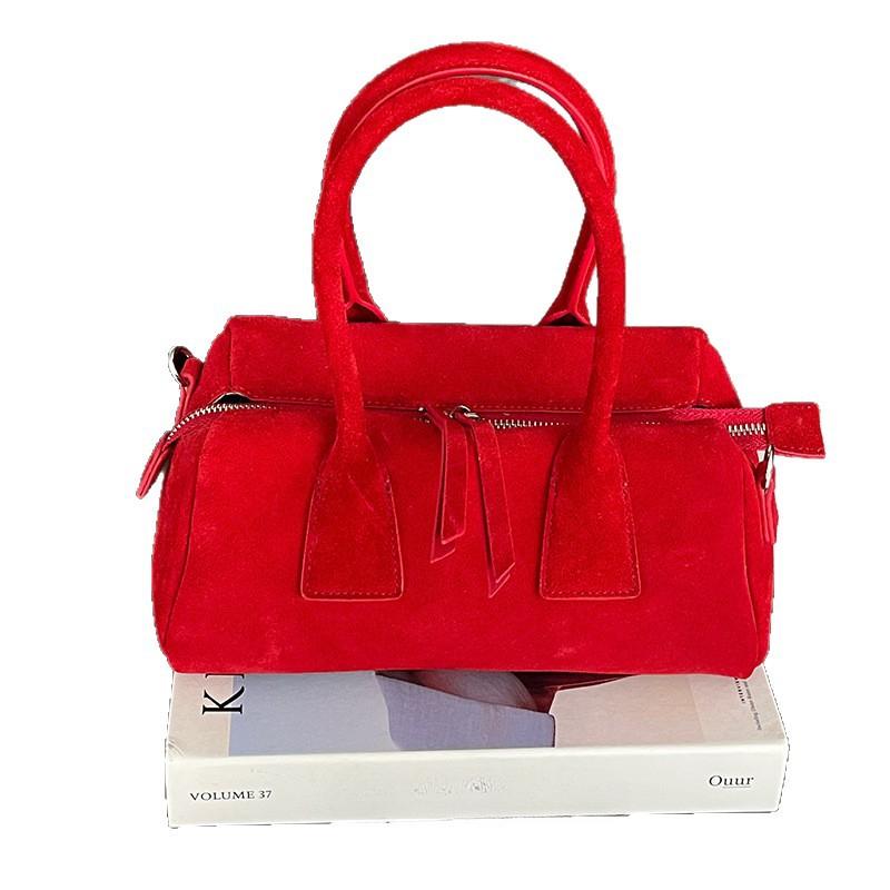 Bolsa Bowling Triangular Transversal de Mão Bolsa de Ombro Único Axilar Bolsa Baguete de Couro Genuíno Feminina