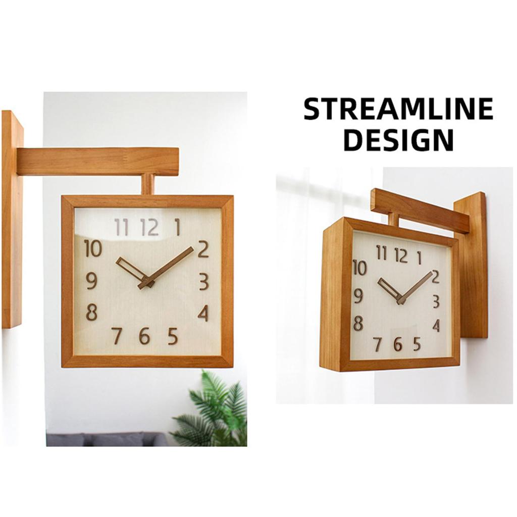 Corner Handmade Wooden Wall Stylish Wall Nordic Style Interior Decor Wood Double-Sided Clock, Double-Sided Clock, Clock, Clock, (Dark Color)
