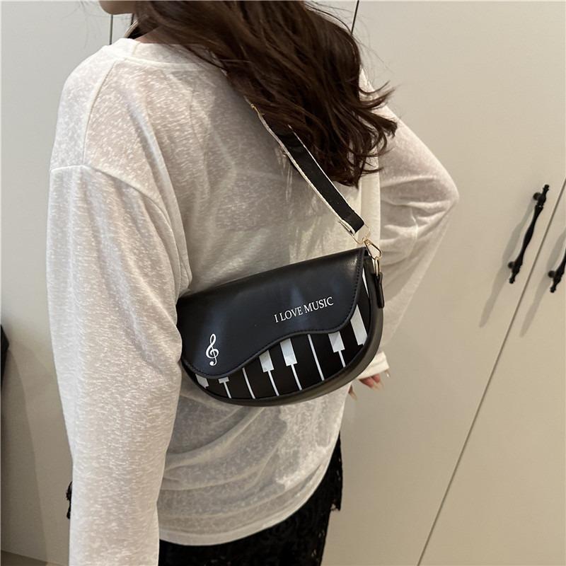 New piano keys trendy shoulder bag casual versatile temperament saddle bag niche design messenger bag