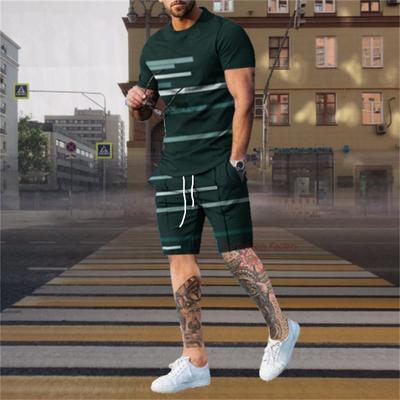Tuta Sportiva da Uomo alla Moda Set 2 Pezzi Estate Strisce Sportiva Hawaiana T-shirt a Manica Corta e Pantaloncini Abbigliamento Casual Moda Uomo