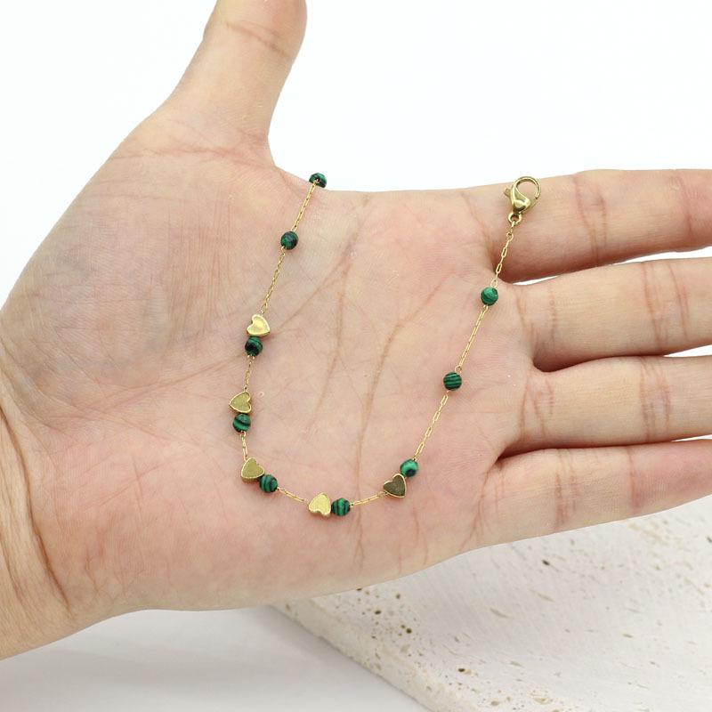 Romantic Heart Malachite Gold Stainless Steel Women's Bracelet: Simple, Fresh, Elegant Style